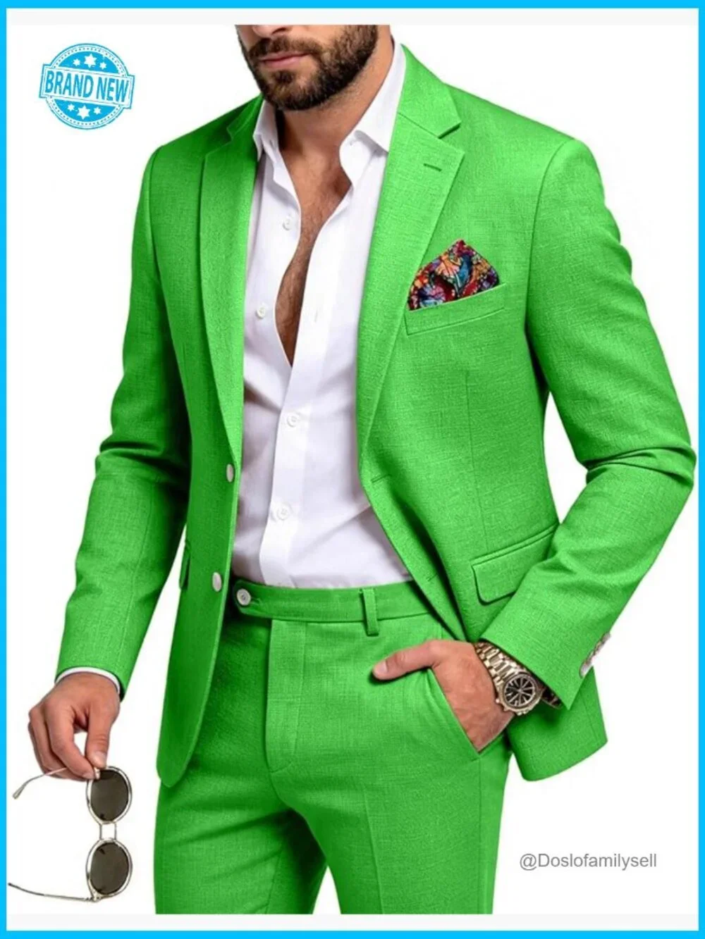 Linen Suit Set Slim Fit Casual Summer Wedding Beach Wear Two Piece